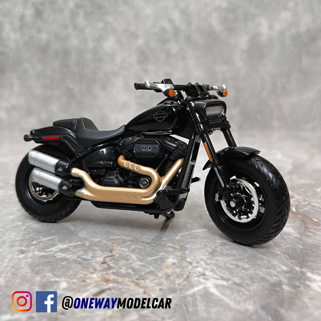 Harley Davidson Fat Bob 114 Black Diecast Bike 1:18 Motorcycle Model By Maisto